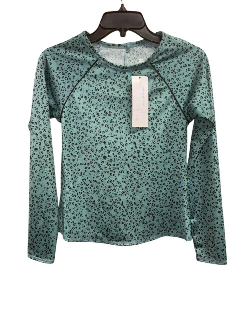 Women's Long Sleeve Green Leopard Print Rash Guard Swim Top Small
